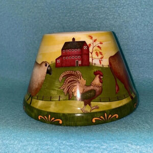 YANKEE farm animals ceramic candle lamp shade rooster cow vintage dead stock NEW